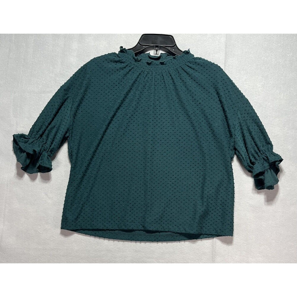 Madewell Texture & Thread Women’s M Teal Swiss Dot Ruffle Sleeve Blouse Top
